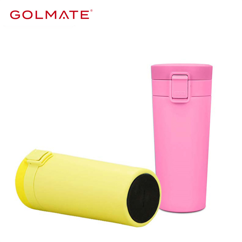 13.4oz Pink Yellow 400ml Stainless Steel Mug Push Button Coffee Mug