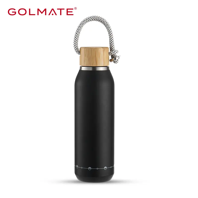 Golmate Sleek Bamboo Lid Vacuum Flask with Roupe Handle