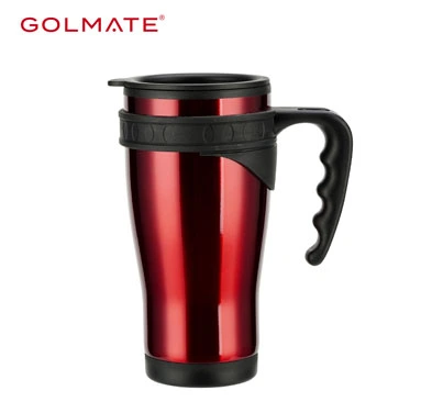 400ml Flip Lid Travel Mug with PP Liner Antislip Handle Wholesale Tumbler